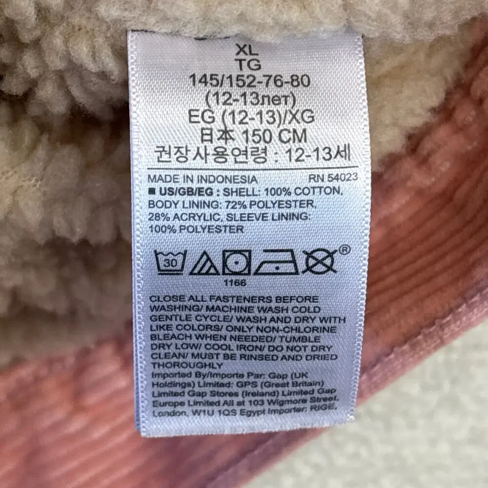 GAP Jacket Girls XL Pink Corduroy Sherpa Fleece Lined Trucker Button Front Kids